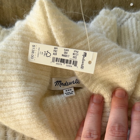 Madewell Zanzibar Cream Ruffled Turtleneck Cable-knit Sweater - Picture 2 of 4